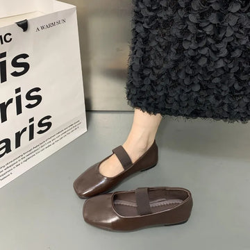 Xajzpa Square Toe Women Flats Shoes Mary Jane Shoes Fashion Shallow Elastic Band Spring Autumn Ladies Comfort Soft Sole Shoes